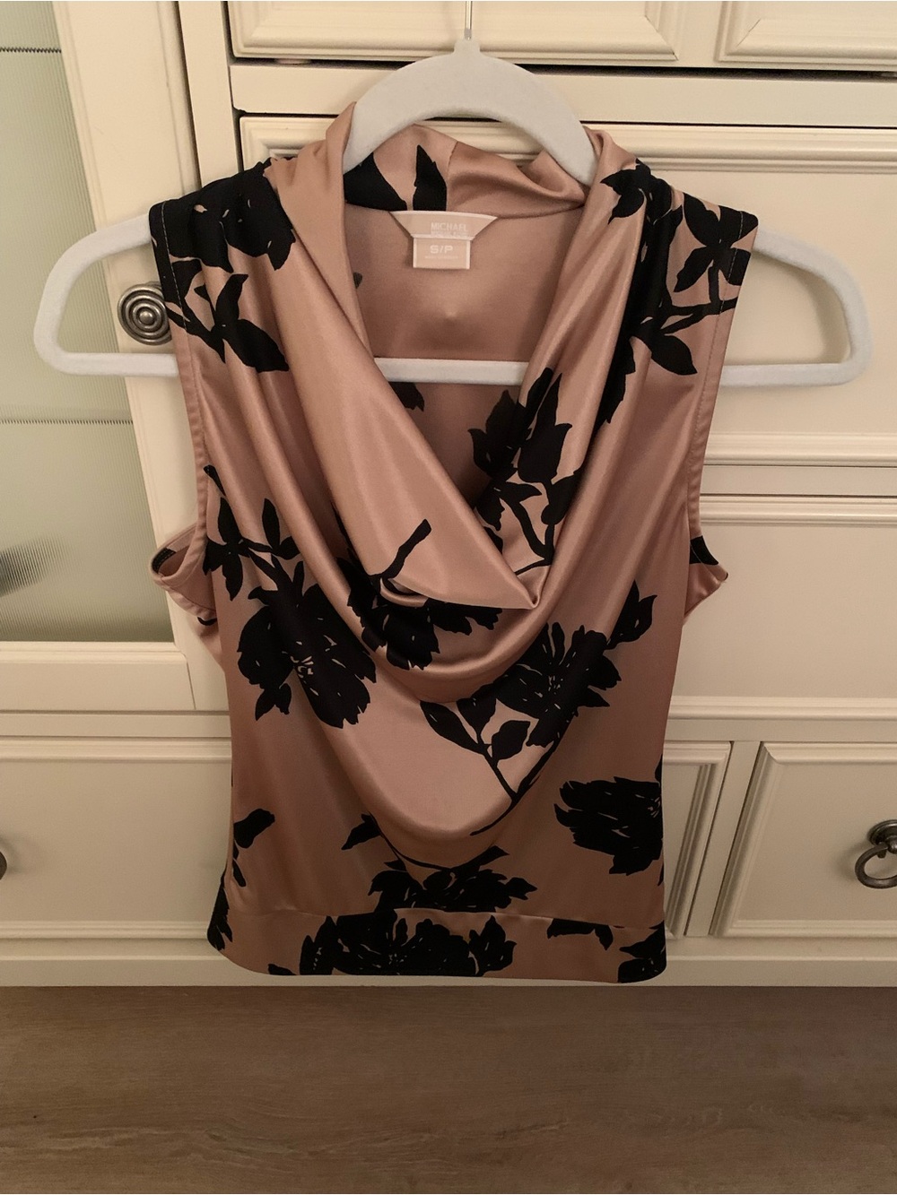 Michael Kors Taupe Top with Black Floral Accent